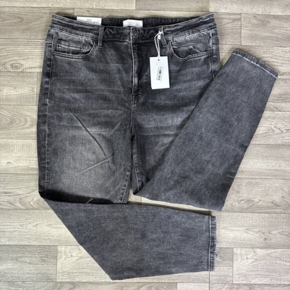 Vervet Ripped Haylie High Rise Crop Skinny Denim Jeans Gray Wash sz 18